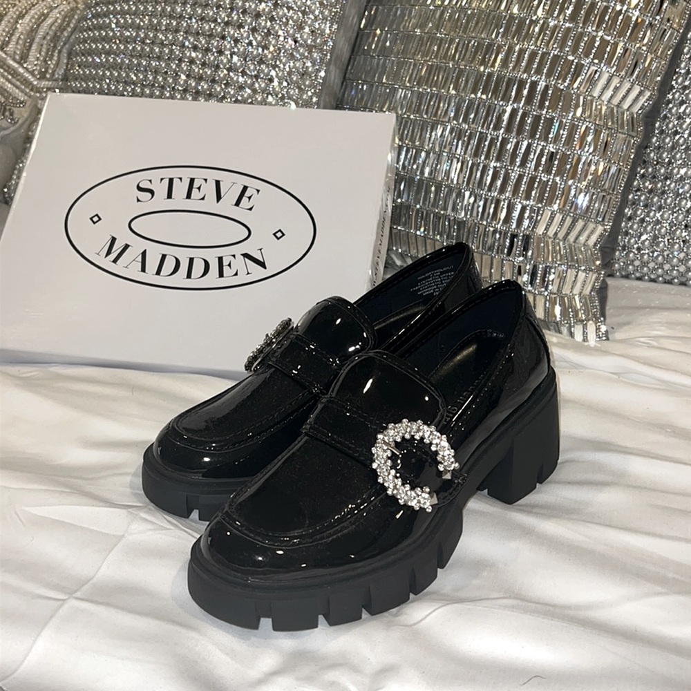Steve Madden Jeweled lug sole loafers, black, patent leather's, 7 1/2 m